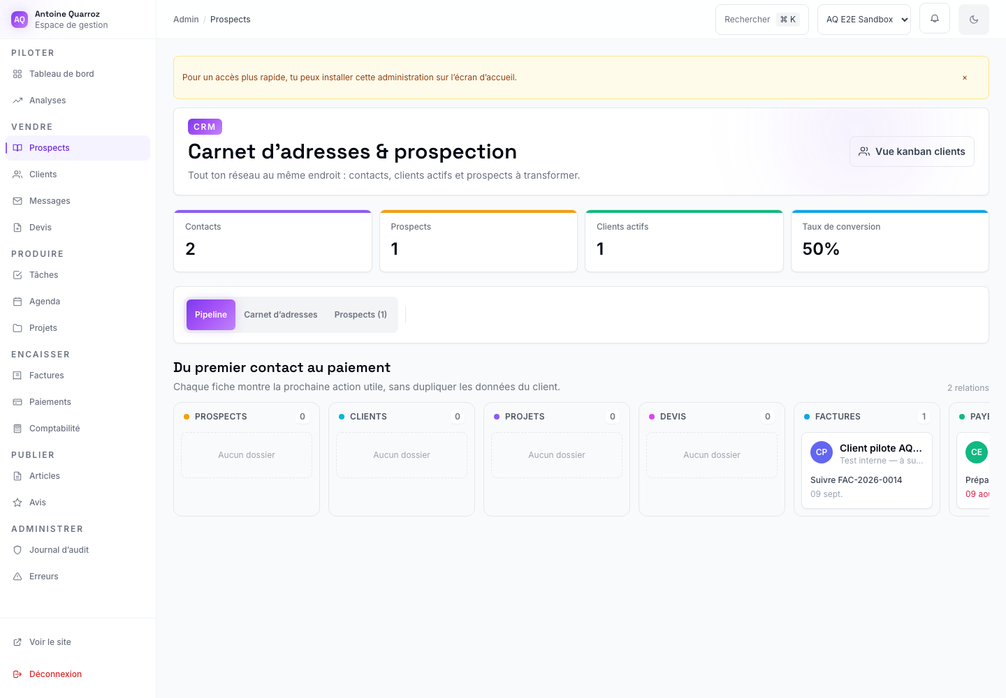 Interface CRM et prospection