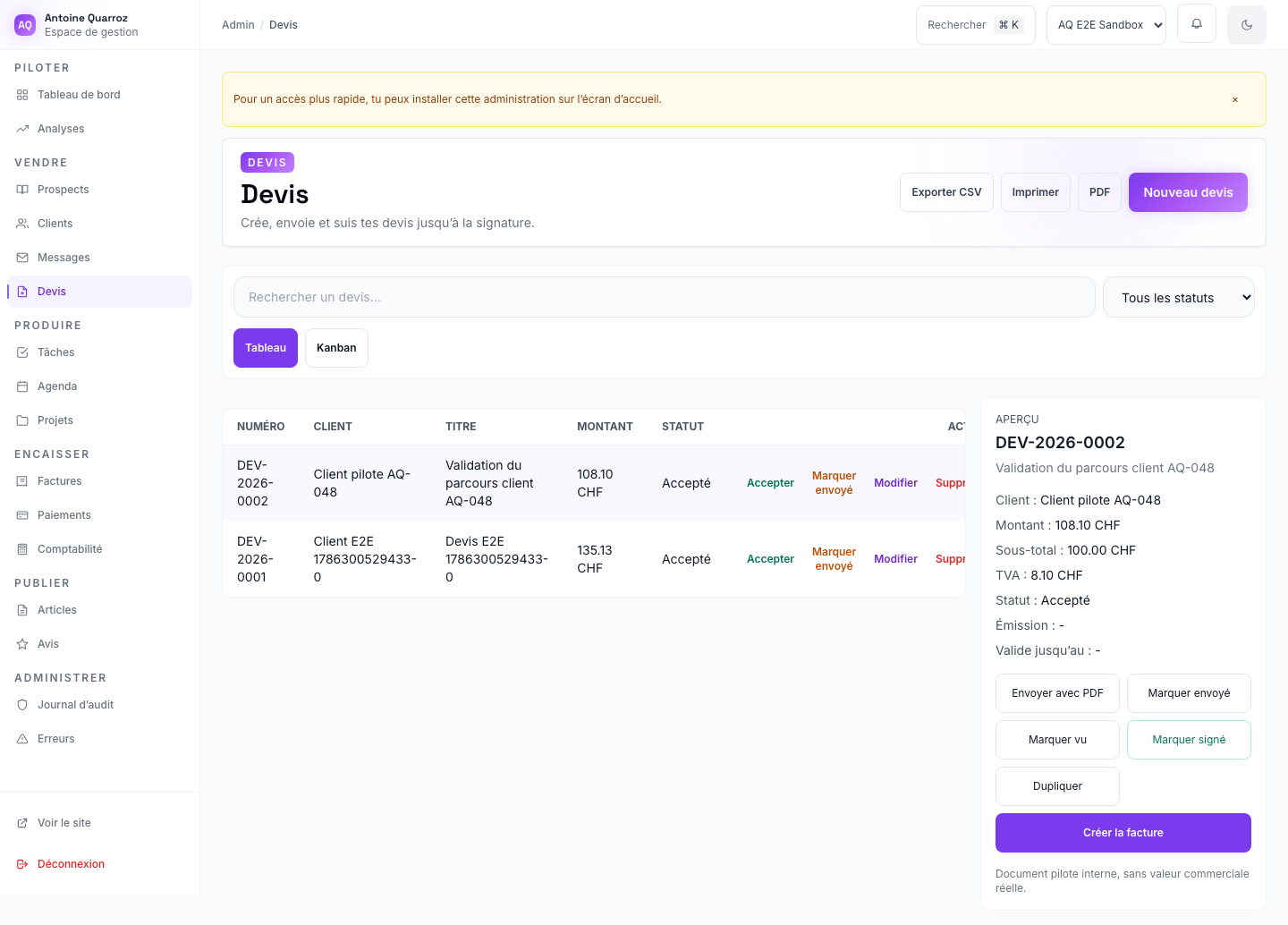 Gestion des devis